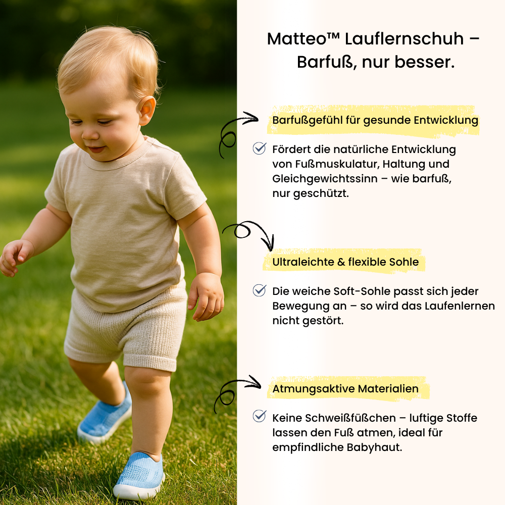 Lauflernschuhe Matteo™ – Weiche Barfußschuhe mit rutschfester Soft-Sohle für die ersten Schritte